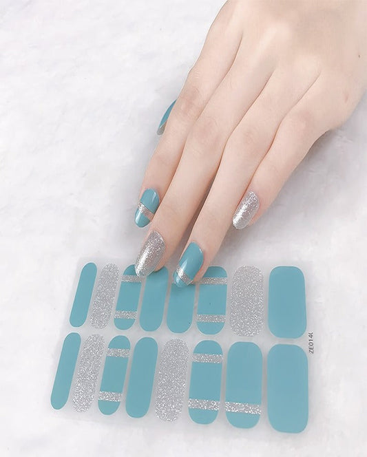 Blue & Sliver Stripe Nail Art Strips