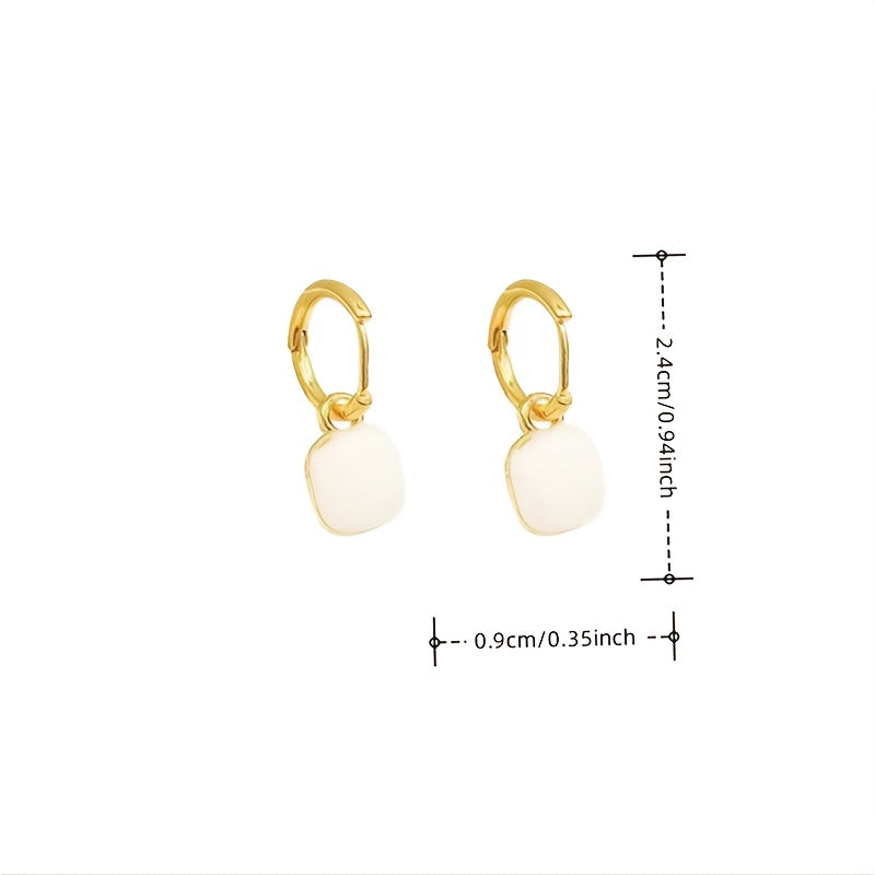 White Elegance Gold Hoops – Minimal Gloss Stone Drop Earrings