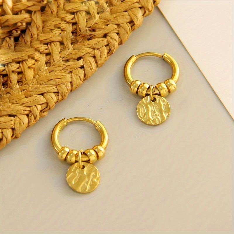 Golden Dune Coin Hoops – Textured Charm Earrings for Effortless Elegance