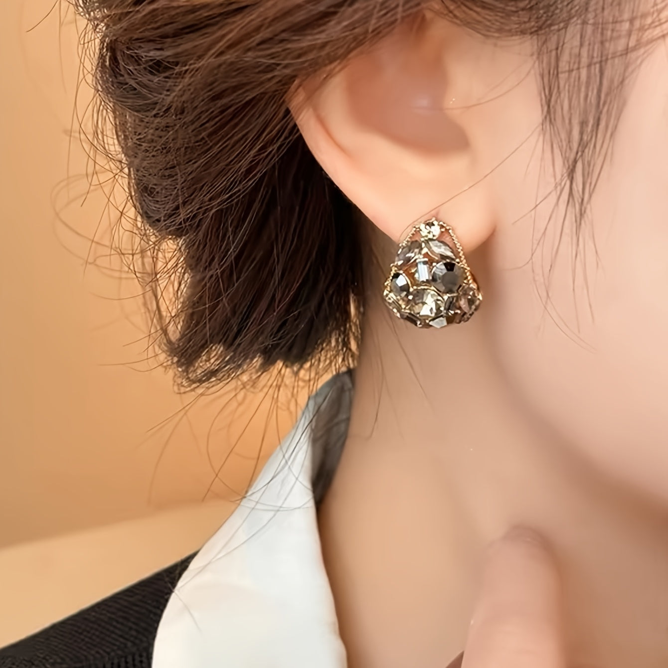 Smoky Luxe Crystal Hoops – Gold Sparkle Party Earrings