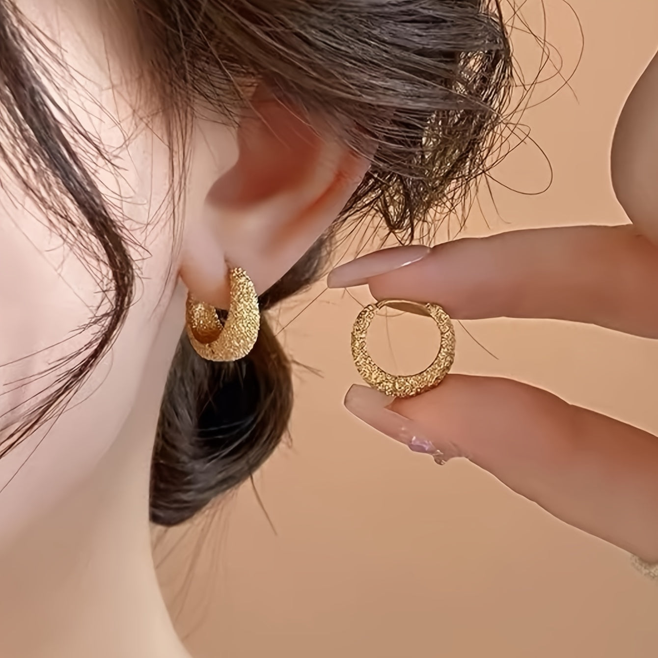 Golden Mirage Textured Hoops – Bold Matte Shine Statement Earrings