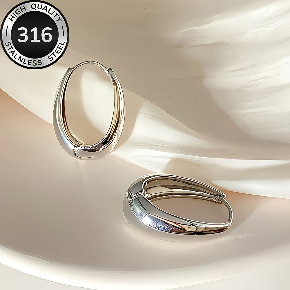 316L Luxe Oval Hoops – Set of 2 Steel Gold & Silver Statement Earrings