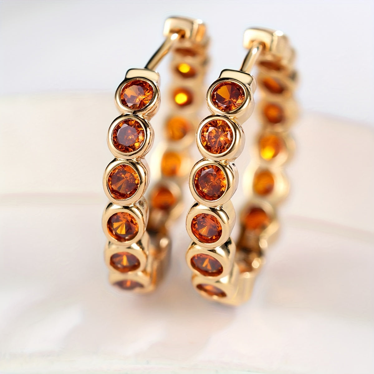Amber Radiance Gold Hoops – Luxe Crystal-Studded Statement Earrings