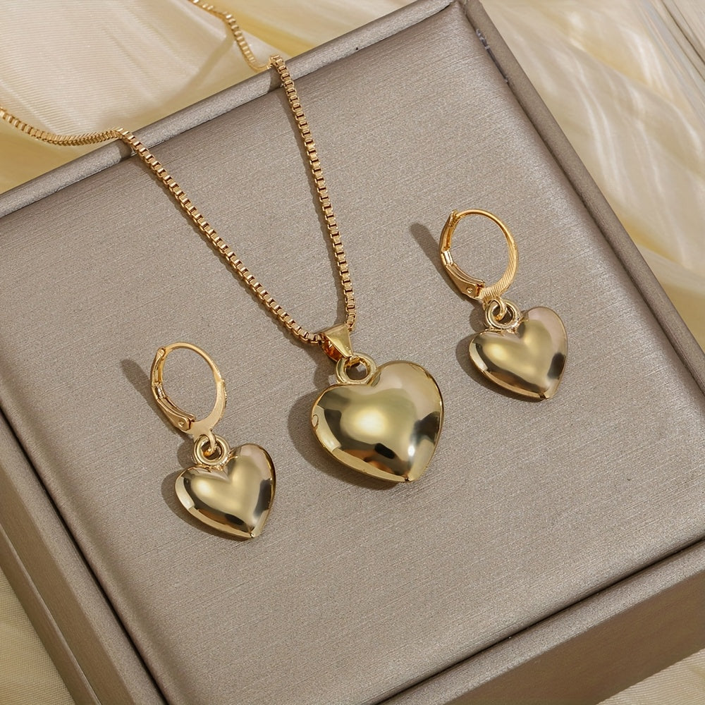 Golden Heart Romance Set – Necklace & Earrings Set
