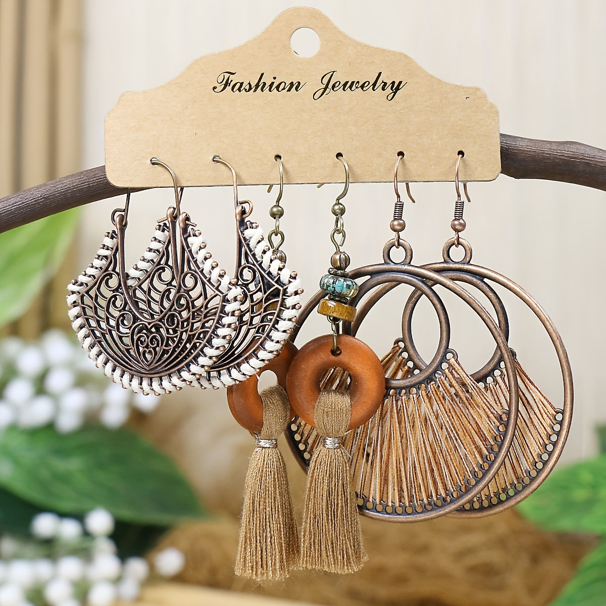 Boho Magic 12-Pair Earring Set – Tribal, Tassel & Shell Collection