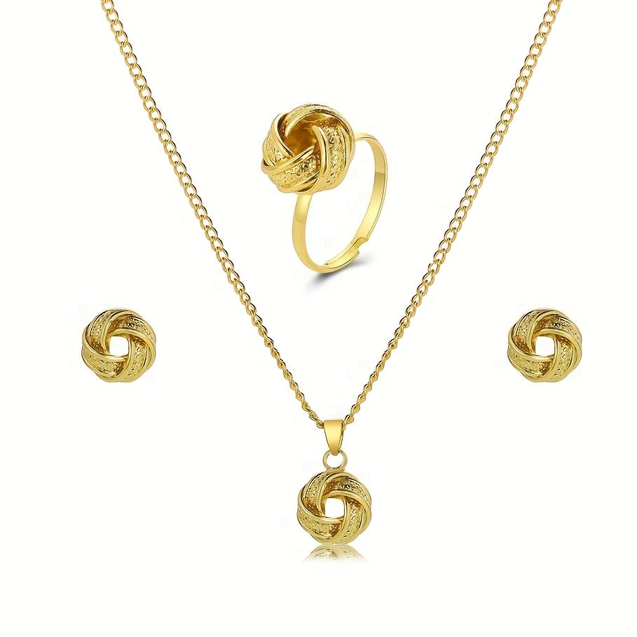 Golden Knot Harmony Set – Necklace, Earrings & Ring Set