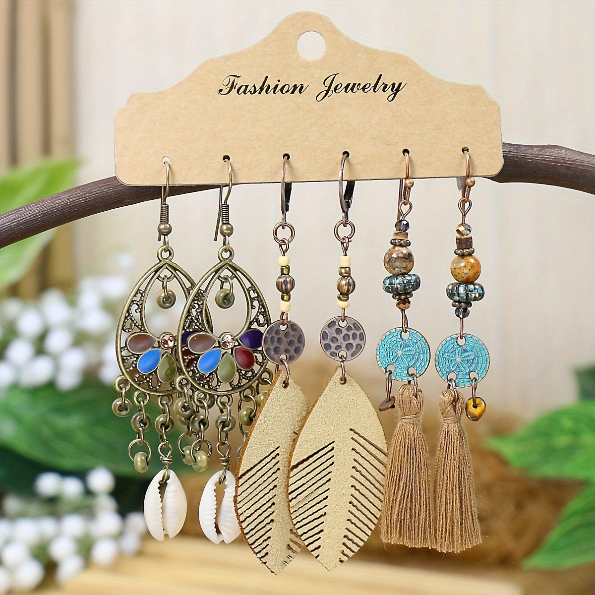 Boho Magic 12-Pair Earring Set – Tribal, Tassel & Shell Collection