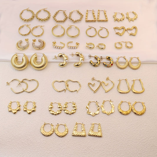 Golden Luxe Hoop Earring Collection – 26 Pairs of Trendy Gold Plated Hoops for Every Occasion