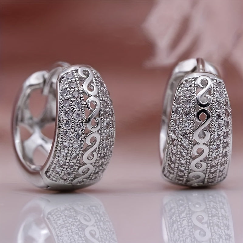 Silver Royale Crystal Hoop Earrings – Elegant Sparkling Party Wear Jewelry