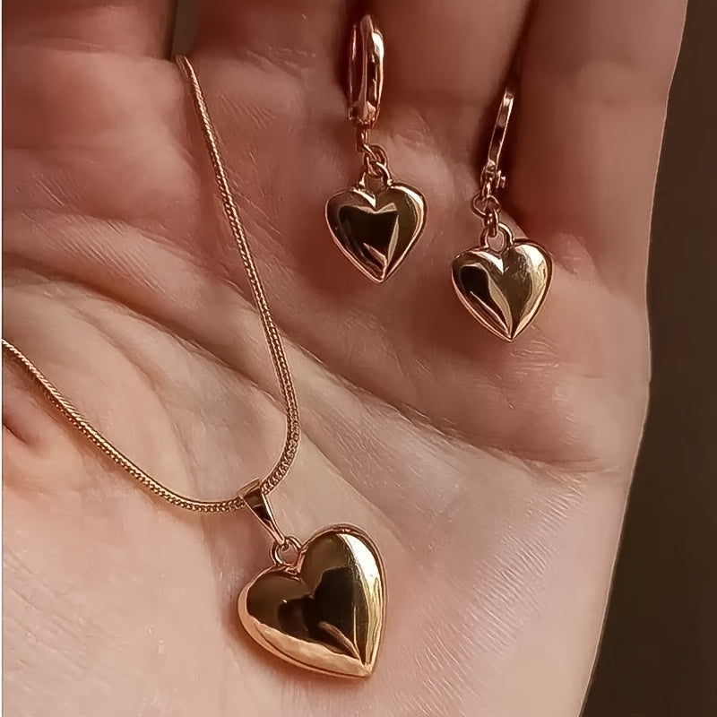 Golden Heart Romance Set – Necklace & Earrings Set