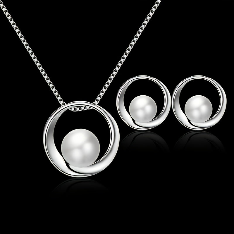 Silver Elegance Pearl Set – Classic Necklace & Earring Set