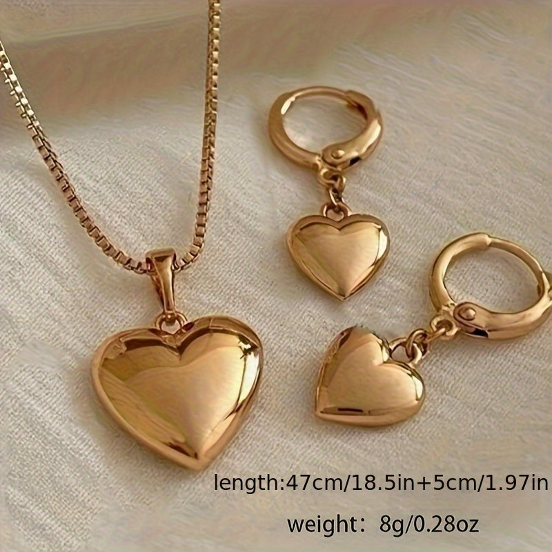 Golden Heart Romance Set – Necklace & Earrings Set