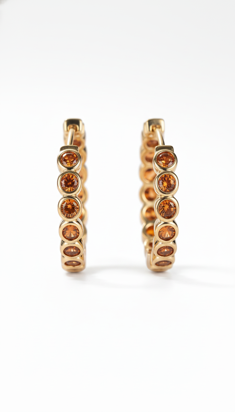 Amber Radiance Gold Hoops – Luxe Crystal-Studded Statement Earrings