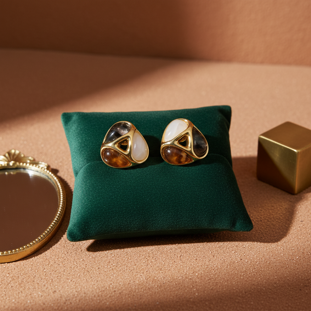 Aurora Stone Gold Studs – Tri-Tone Gemstone Elegance Earrings