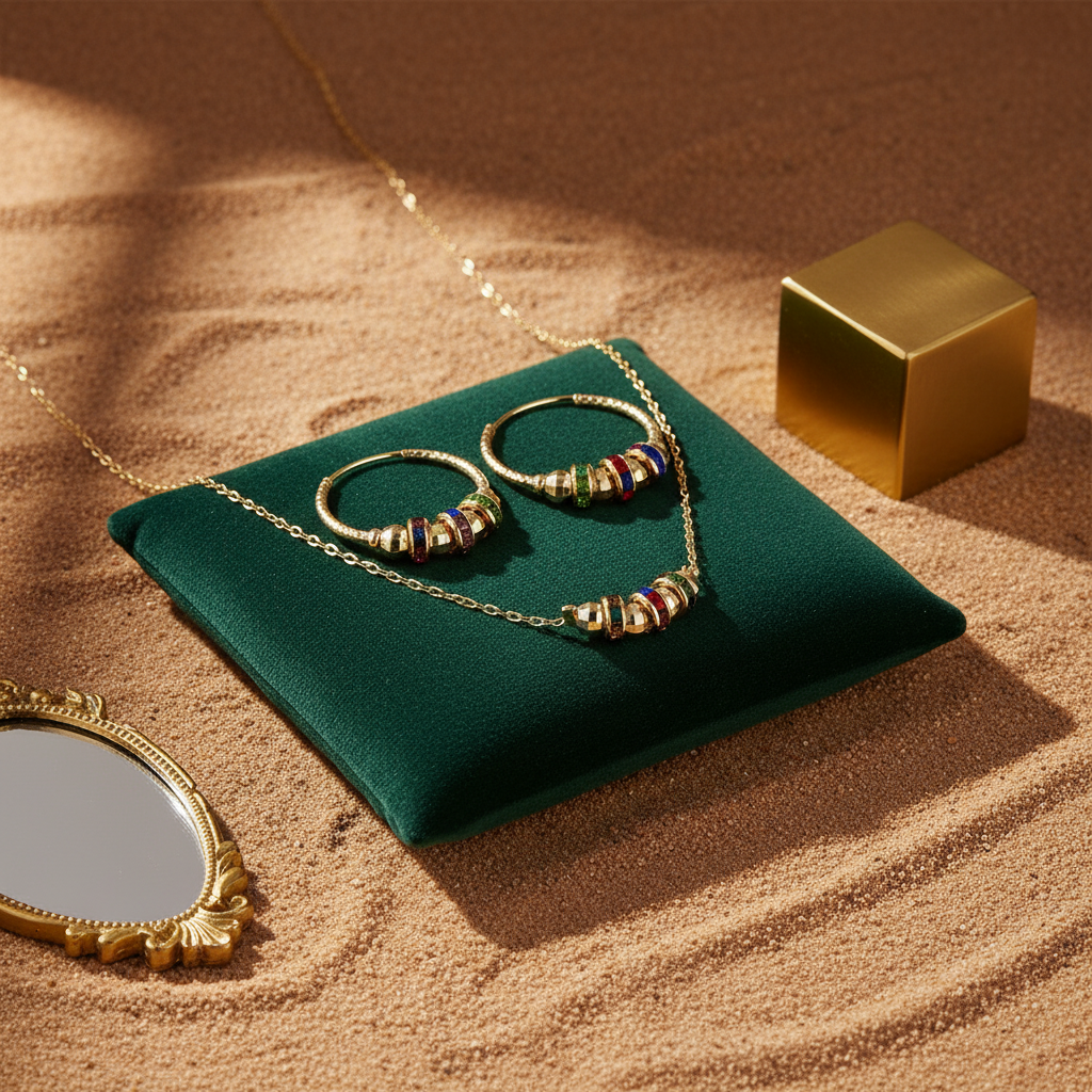 Golden Radiance Rainbow Jewelry Set – Color Stone Hoop Earrings & Necklace Combo