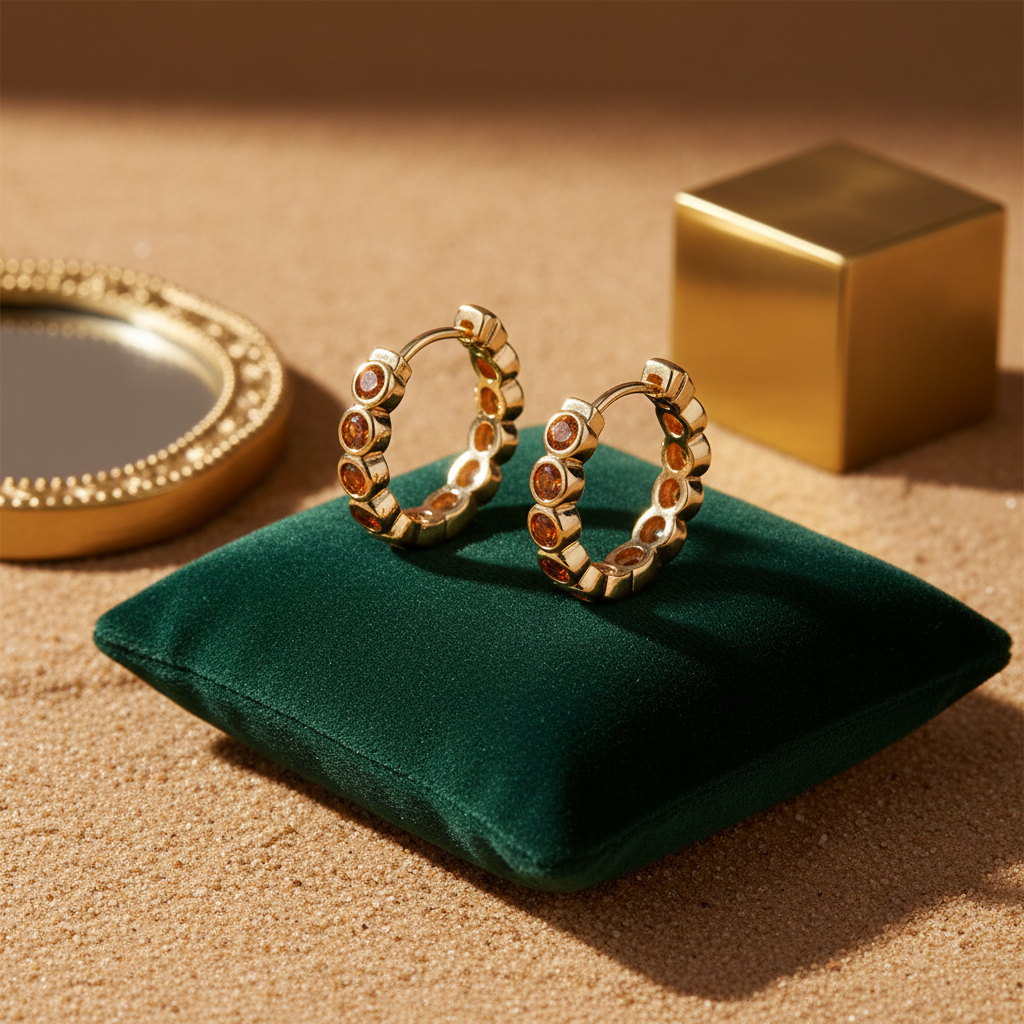 Amber Radiance Gold Hoops – Luxe Crystal-Studded Statement Earrings