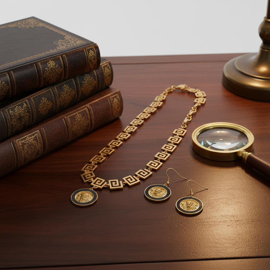 Royal Medusa Luxe Set – Black & Gold Designer Necklace with Matching Earrings