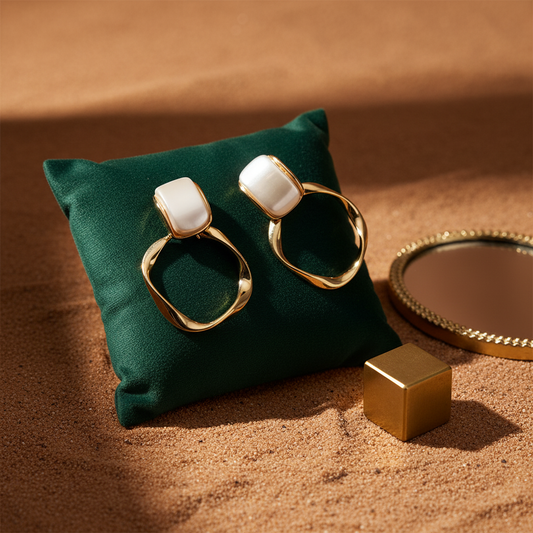 Golden Pearl Aura Earrings – Sculpted Elegance with Modern Twist