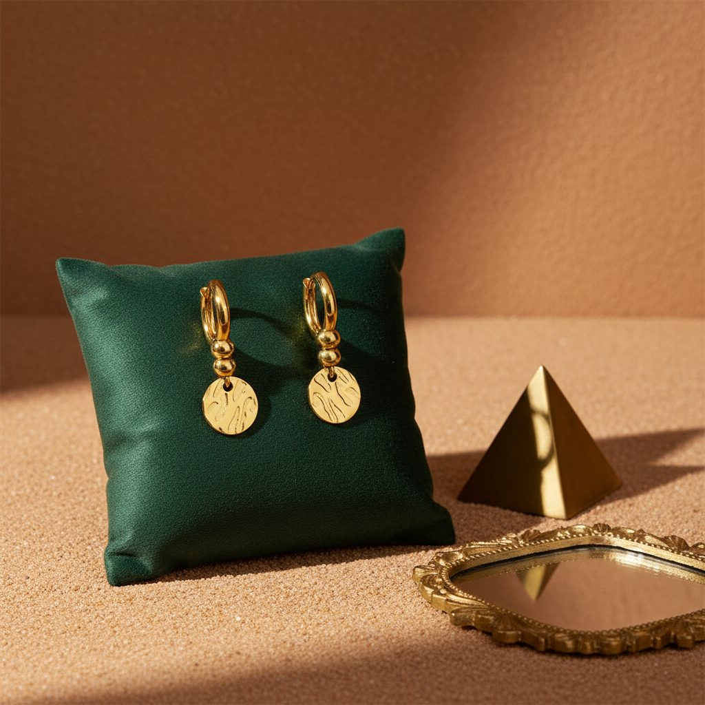 Golden Dune Coin Hoops – Textured Charm Earrings for Effortless Elegance